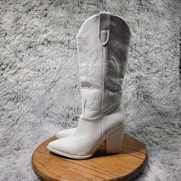 Isnom Women Size 7.5 Knee High Embroidered Chunky Heeled Western Cowgirl Boots - Picture 9 of 14